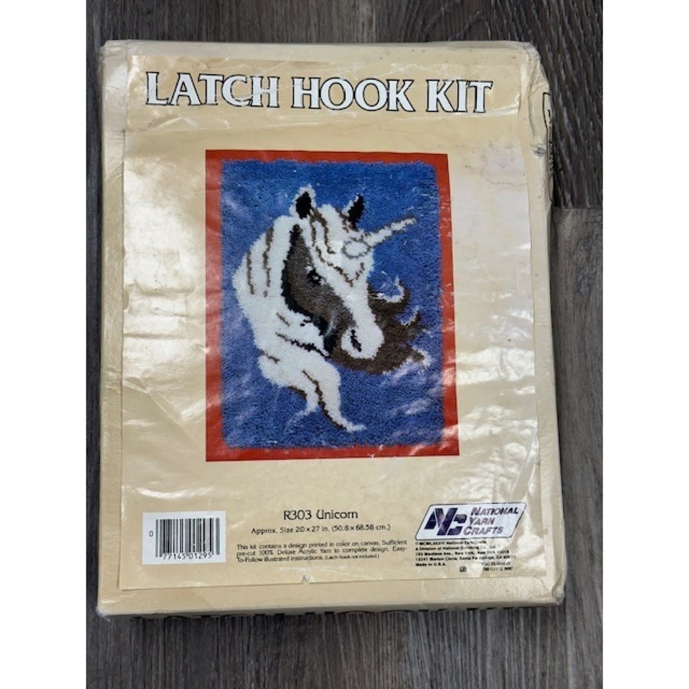 Vintage NIB National Yarn Crafts R303 Unicorn Latch Hook Kit 20x27 Inches New
